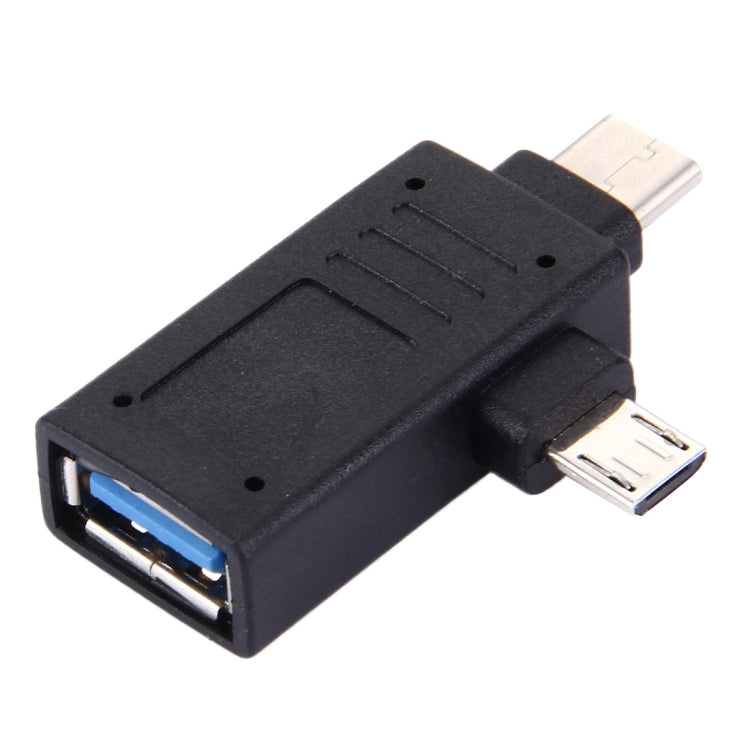 USB-C / Type-C Male + Micro USB Male to USB 3.0 Female Adapter (Black)