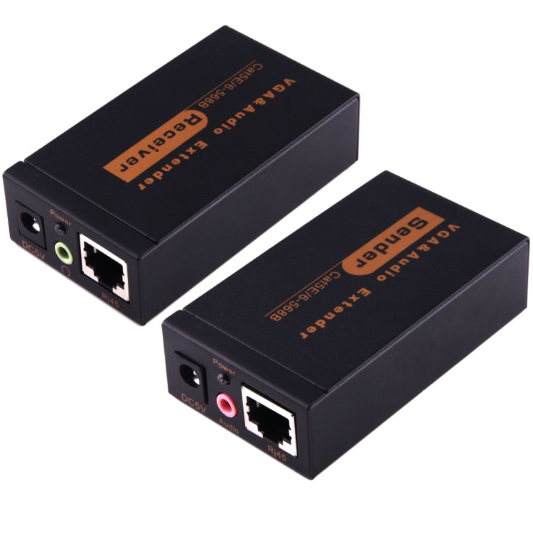 Audio &amp; VGA Extender 1920x1440 HD 100m Cat5e / 6-568B Network Cable Sender Receiver Adapter (Black)