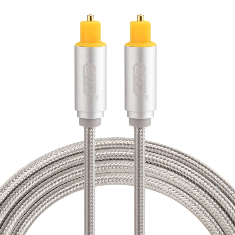 EMK 1.5m OD4.0 mm Cable de Audio óptico Digital Macho a Macho con Cabezal de Metal chapado en Oro de línea tejida Toslink (Plateado)