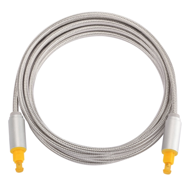 Cable de Audio óptico Digital EMK 2m OD4.0 mm chapado en Oro con Cabeza metálica tejida Toslink Macho a Macho (Plateado)
