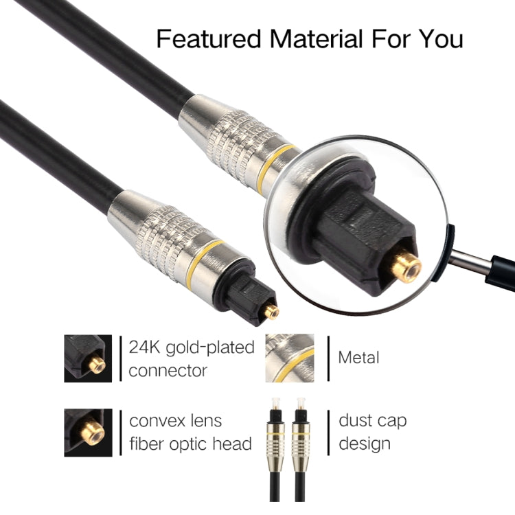 Varón de Toslink de la Cabeza del Metal niquelado OD6.0 mm del 1.5m al Cable de Audio óptico Digital masculino