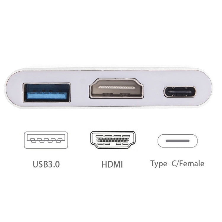 Adaptador USB-C / Type-C 3.1 Macho a USB-C / Type-C 3.1 Hembra y HDMI Hembra y USB 3.0 Hembra (Plateado)