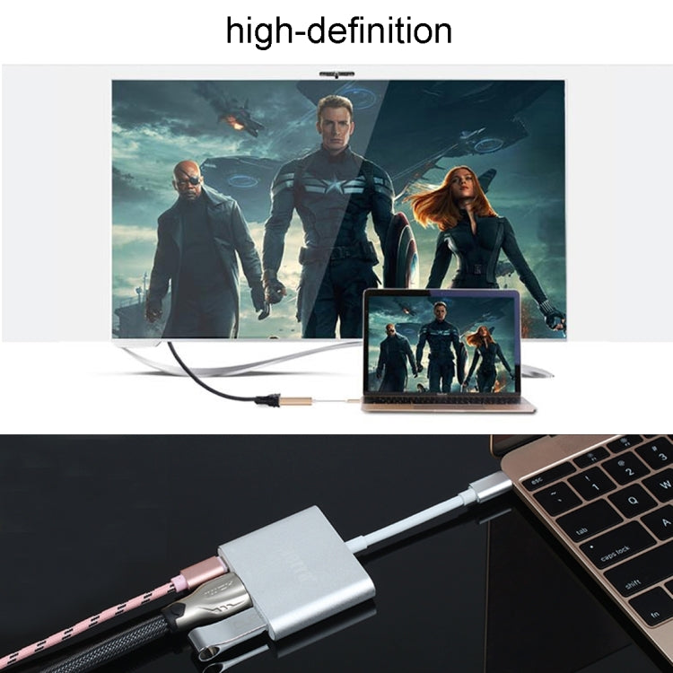 Adaptador USB-C / Type-C 3.1 Macho a USB-C / Type-C 3.1 Hembra y HDMI Hembra y USB 3.0 Hembra (Plateado)