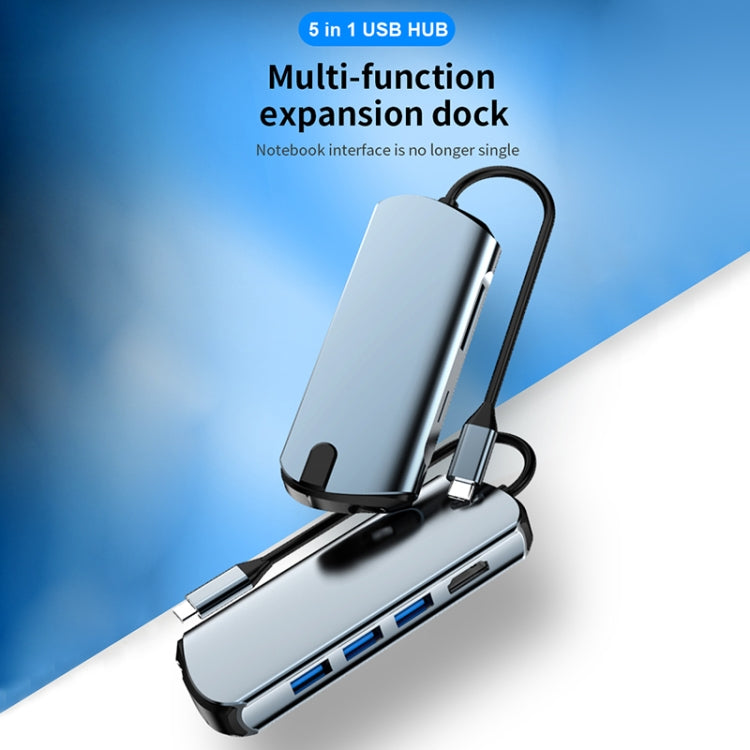 Base de expansión Basix T1905 5 en 1 multifunción Type-C / USB-C HUB (Gris)