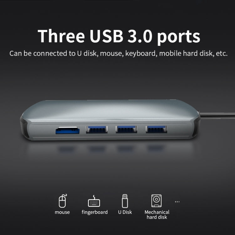 Base de expansión Basix T1905 5 en 1 multifunción Type-C / USB-C HUB (Gris)