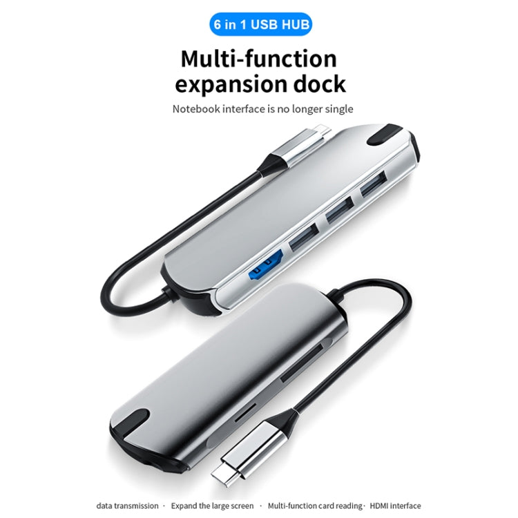 Base de expansión Basix T1906 6 en 1 multifunción Type-C / USB-C HUB (Gris)