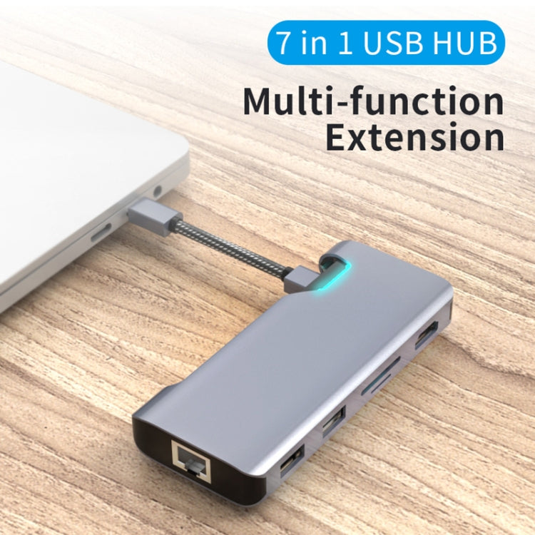 Base de expansión Basix T1907b 7 en 1 multifunción Type-C / USB-C HUB (Plateado)