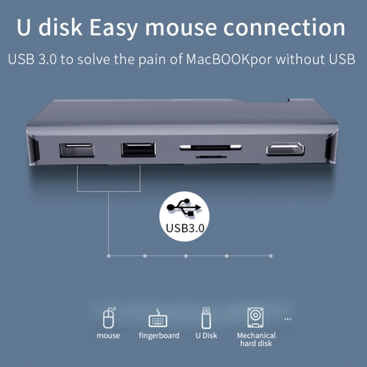 Base de expansión Basix T1907b 7 en 1 multifunción Type-C / USB-C HUB (Plateado)