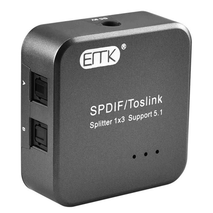 EMK 1 Input 3 Output SPDIF Toslink Digital Optical Audio Splitter Adapter (Silver Grey)