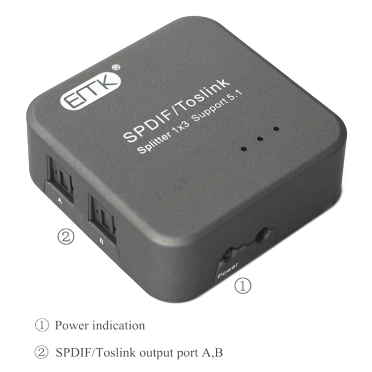 EMK 1 entrée 3 sorties SPDIF Toslink adaptateur répartiteur audio optique numérique (gris argenté)