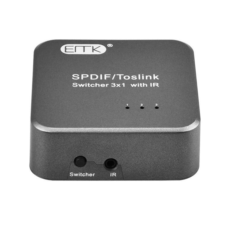 EMK SPDIF / TosLink Sélecteur Audio Optique Numérique 3x1 avec Contrôleur IR (Gris)