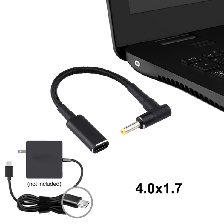 Câble tressé en nylon avec adaptateur coudé 4,0 x 1,7 mm vers USB-C Type-C