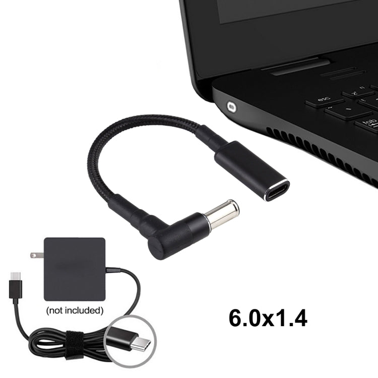 Câble tressé en nylon avec adaptateur coudé 6,0x1,4 mm vers USB-C Type C