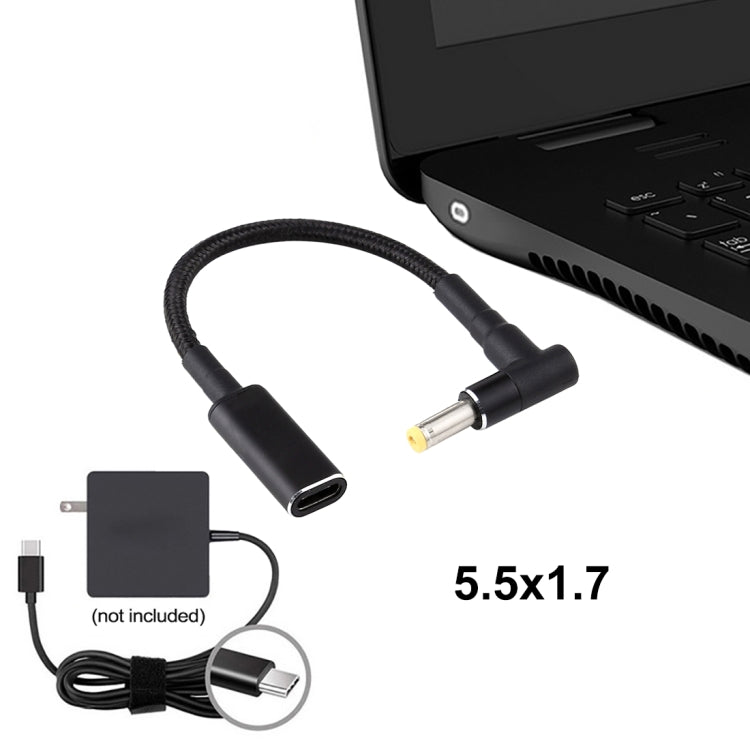 5.5x1.7mm Elbow to USB-C Type-C Adapter Nylon Braided Cable