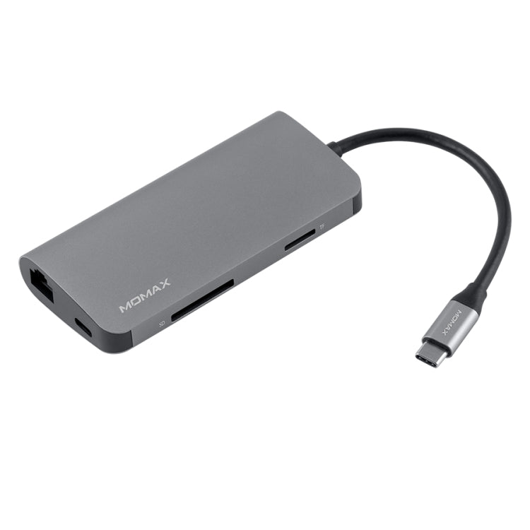 MOMAX DHC6E 8 en 1 Convertidor adaptador multifunción USB-C / Tipo-C HUB Versión mejorada (Gris Oscuro)