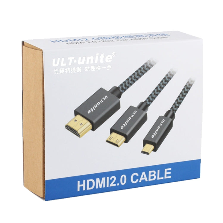 Tête HDMI 2.0 plaquée or Uld-Unite Câble tressé en nylon mâle vers mâle Longueur du câble : 1,2 m (noir)