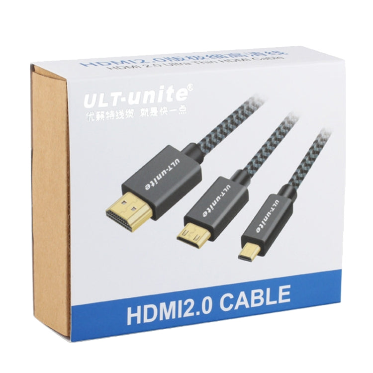 Uld-Unite Head-chapado en Oro HDMI 2.0 Macho a Mini HDMI Cable trenzado de Nylon longitud del Cable: 1.2m (Plata)