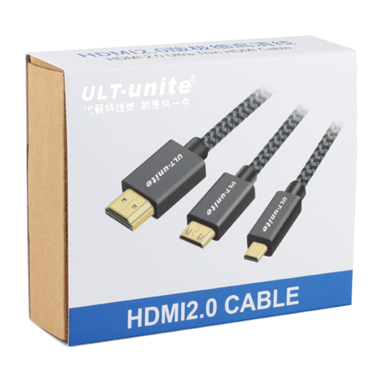 Uld-Uning Gold-plated HDMI Male Head to Micro HDMI Nylon Braided Cable Cable length: 2m (Silver)