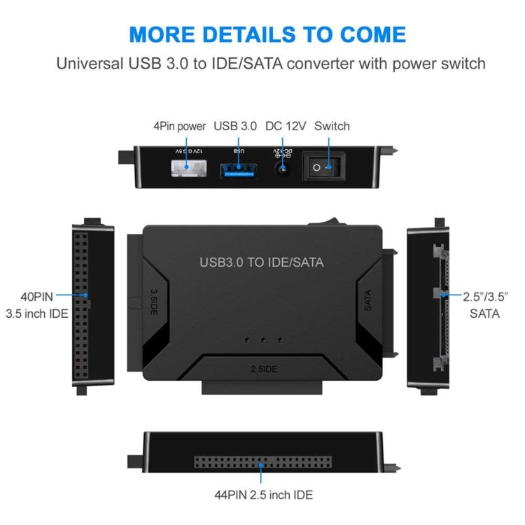 Câble adaptateur de convertisseur de disque dur USB 3.0 vers SATA / IDE pour disque dur SATA IDE 2,5 pouces / 3,5 pouces Longueur du câble: 1 m