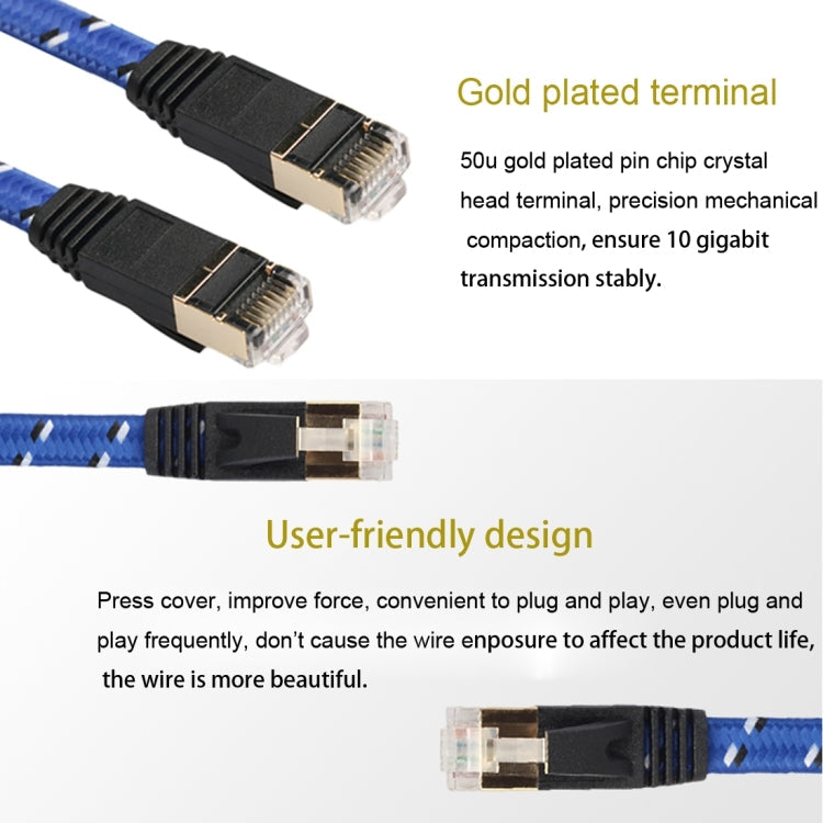 Câble de raccordement ultra-plat CAT-7 10 Gigabit Ethernet plaqué or 1m pour modem routeur réseau LAN construit avec connecteur RJ45 blindé