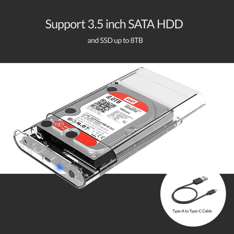 ORICO 3139C3 3.5 pulgadas SATA HDD USB 3.1 Tipo-C Caja de almacenamiento Para Disco Duro externo (transparente)