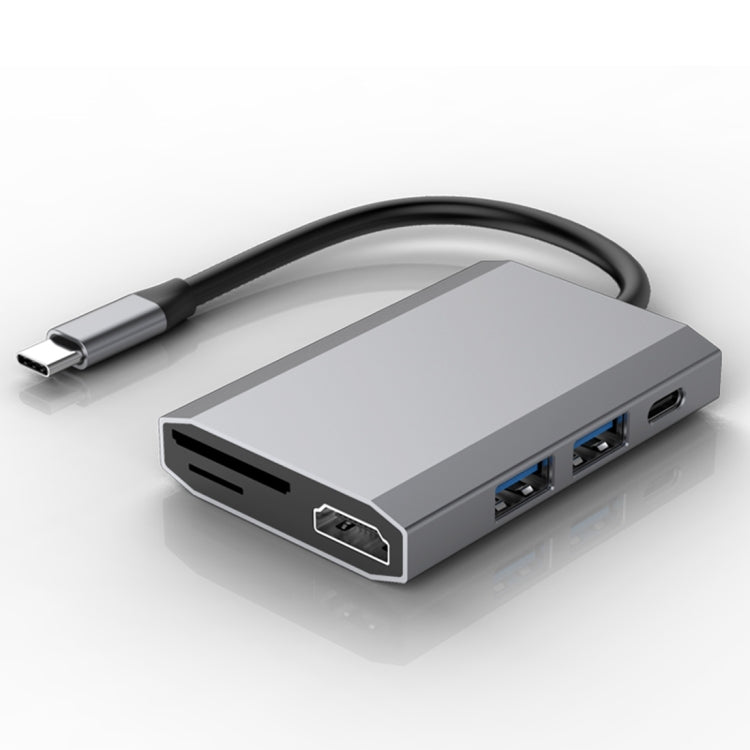 basix TW6A 6 en 1 USB-C / Type-C a 2 USB 3.0 + USB-C / Type-C + Adaptador HUB de interfaces HDMI con ranuras Para Tarjetas Micro SD / SD (Gris)