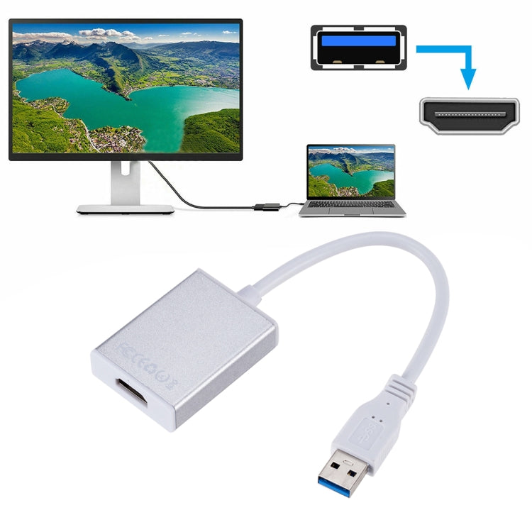 Câble convertisseur de carte graphique externe USB3.0 vers HDMI (argent)