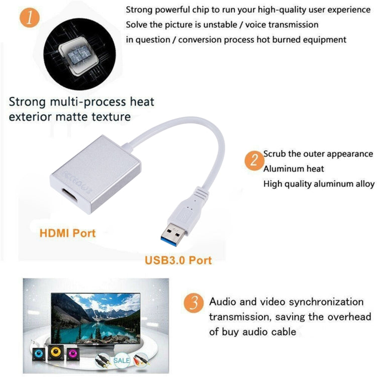 Cable convertidor de Tarjeta Gráfica externa USB3.0 a HDMI (Plateado)