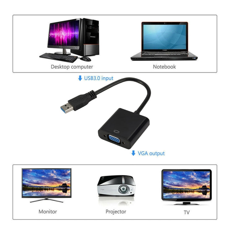 USB3.0 to VGA External Graphics Card Converter Cable Resolution: 1080P (Black)