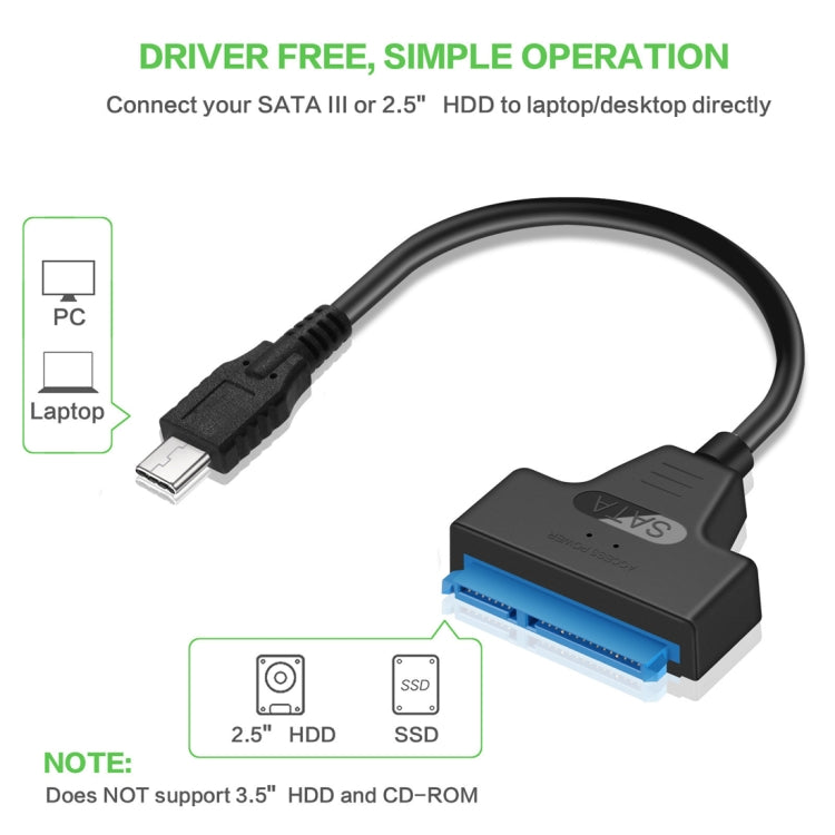 USB-C / Type-C 3.1 Male to SATA (15-pin + 7-pin) HDD Data Converter Cable Length: 20cm