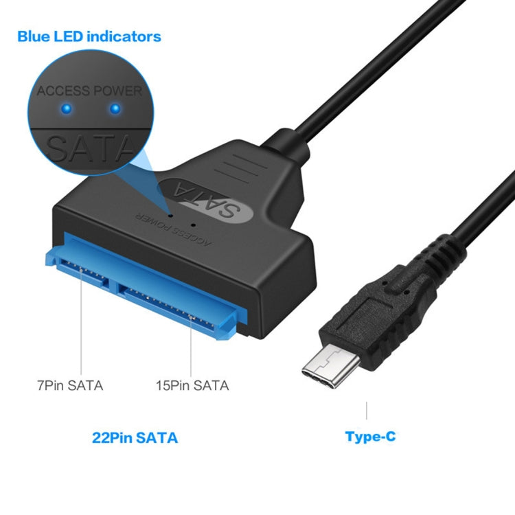 Cable convertidor de datos HDD USB-C / Type-C 3.1 Macho a SATA (15 pines + 7 pines) longitud: 20 cm