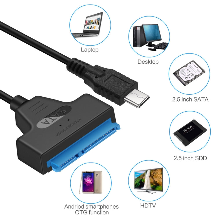 Convertisseur de données USB-C / Type-C 3.1 mâle vers SATA (15 broches + 7 broches) Longueur du câble : 20 cm