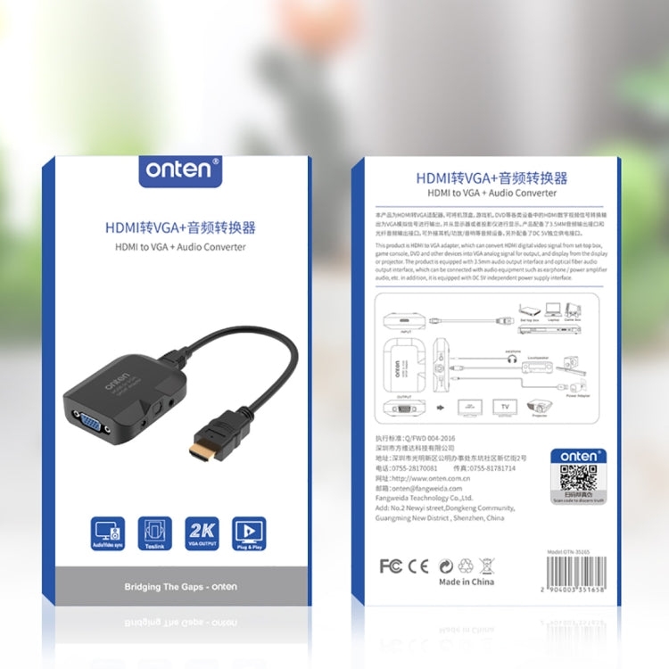 Onten 35165 HDMI to VGA + Optical Audio Converter For Speaker / TV / Computer