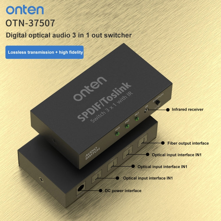 Onten 37507 3 In 1 Out Digital Optical Audio Switcher Speaker Connector
