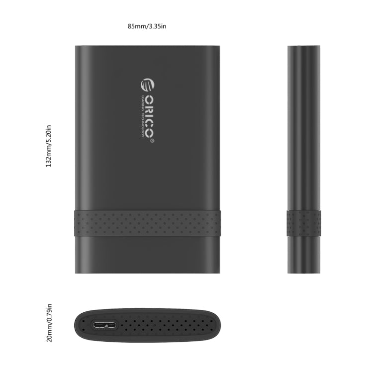 ORICO 2538U3 2.5 pulgadas sin Herramientas USB 3.0 Micro B a SATA Estuche de almacenamiento Para caja de Disco Duro (Negro)