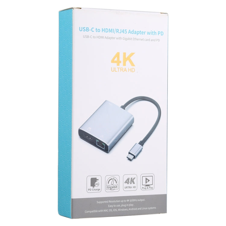 Adaptador USB-C a HDMI / RJ45 con Tarjeta Gigabit Ethernet y PD