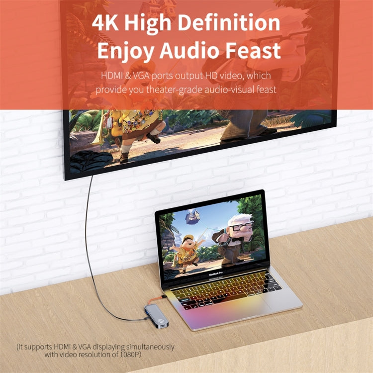 ROCK TR01 Adaptador HUB de extensión multifuncional 10 en 1 tipo C / USB-C a HDMI + VGA (Plateado)