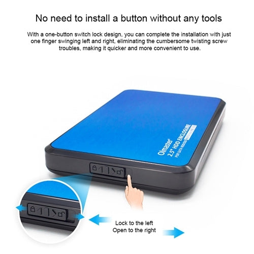 OImaster EB-2506U3 SATA USB 3.0 Interface boîtier de disque dur en aluminium pour ordinateurs portables épaisseur de support : 7,0-12,5 mm (bleu)