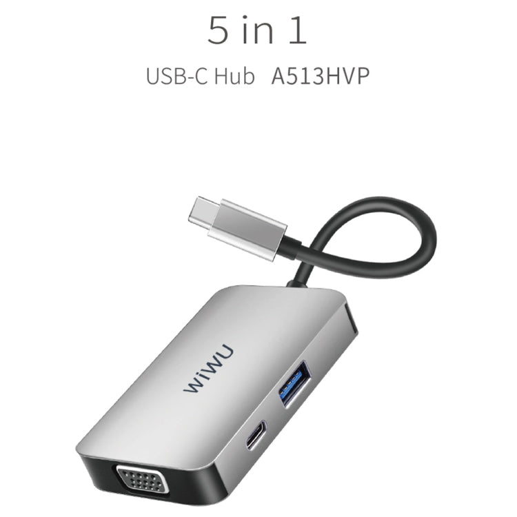 Adaptador HUB de extensión multifuncional WIWU A513HVP 5 en 1 Tipo-C / USB-C