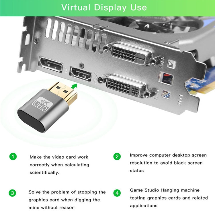 Virtual Display Adapter VGA HDMI 1.4 DDC EDID Headless Display Emulator with Dummy Connector (Gray)