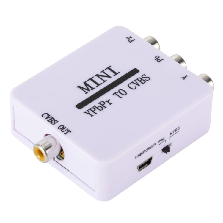 Adaptateur AV de composant de convertisseur vidéo Mini YPBPR vers CVBS pour TV/projecteur/moniteur (blanc)