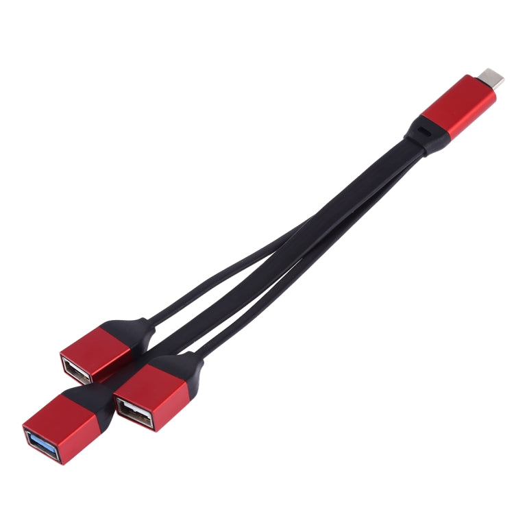 Cable adaptador 3 en 1 tipo C / USB-C a 3 x USB 3.0 (Rojo)