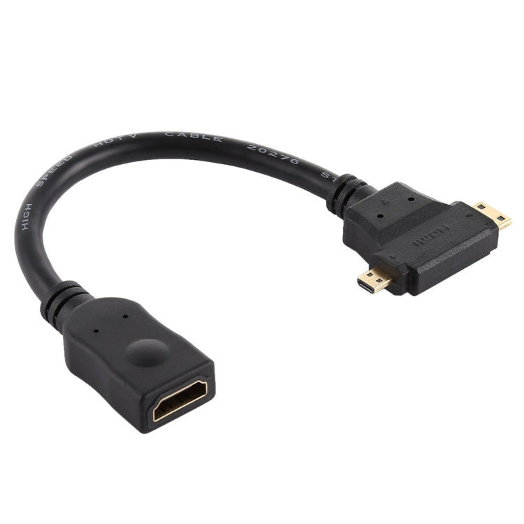 HDMI Female to Mini HDMI + Micro HDMI T-shaped Cable (Black)