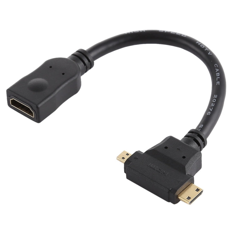 Câble HDMI femelle vers Mini HDMI + Micro HDMI en forme de T (noir)