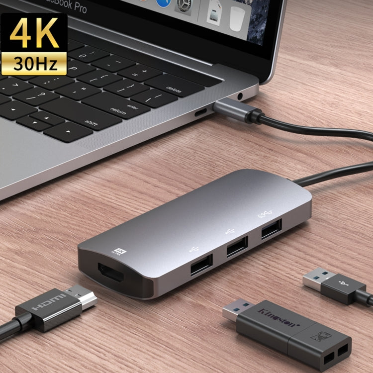 UC912 4 in 1 4k 30Hz USB 3.0 + 2 x USB 2.0 to USB-C / TYPE-C Multifunctional Hub Adapter