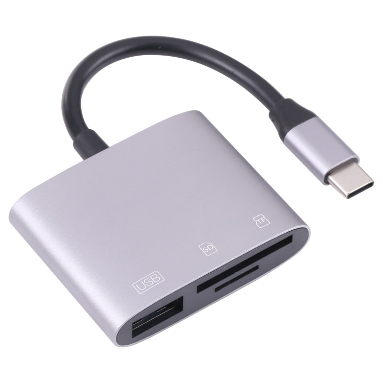 NK-3041 3 in 1 USB-C / TYPE-C Male to USB Female + SD / TF Card Slots OTG Adapter SD / TF Card Reader