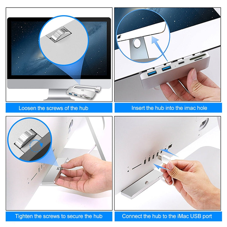 Rocketek Para iMac Type-C / USB-C + Dual USB3.0 + SD / TF Muelle de expansión multifunción HUB