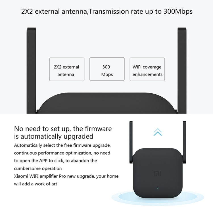 Original Xiaomi MI WiFi Amplifier Pro 300Mbps WiFi Smart Extender enrutador con 2x2 Antenas externas (Negro)