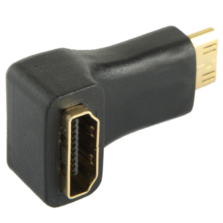 Adaptador Mini HDMI Macho a HDMI Hembra de 19 pines chapado en Oro con ángulo de 90 grados (Negro)