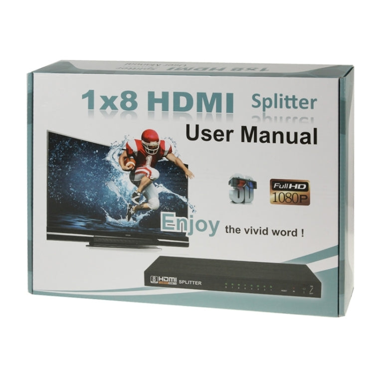 HDMI V1.4 Full HD 1080P 1 x 8 Amplifier Splitter Support 3D (Black)